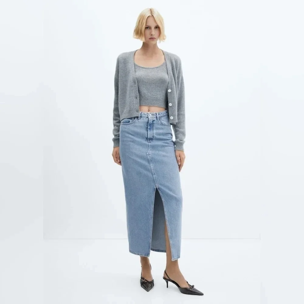 Mango [M]  Slit denim skirt - Picture 2 of 9